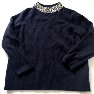 J. Crew Navy Jeweled Mockneck Sweater